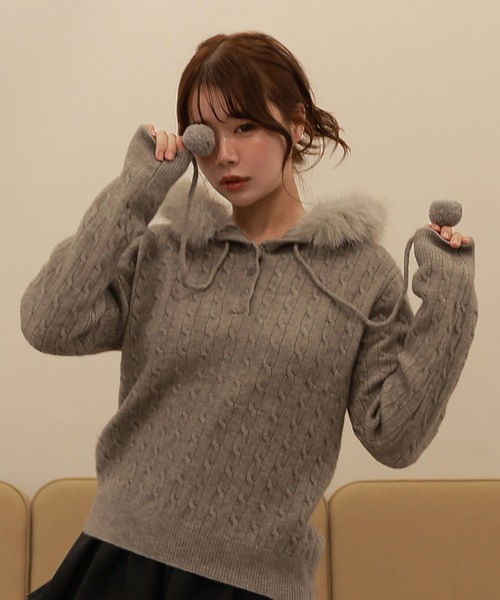 ohga ponpon ポンポンニット M DOLLY ニット セーター ponpon cable melia knit tops/ポンポン