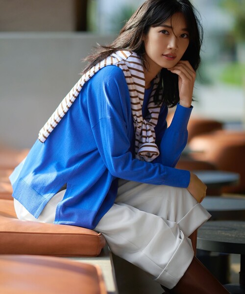 「23区」 7分袖ニット 38 ブルー レディース_画像2