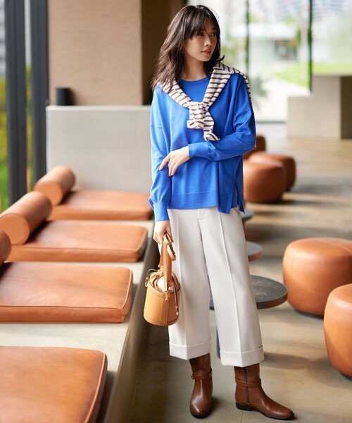 「23区」 7分袖ニット 38 ブルー レディース_画像3