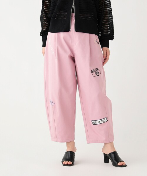 BEAMS GOLF 刺繍ロゴ 防寒中綿 ウエストゴム 暖パンツ L ベージュ BEAMS HEART（ビームス ハート） ワイドパンツ パンツ ロゴプリント