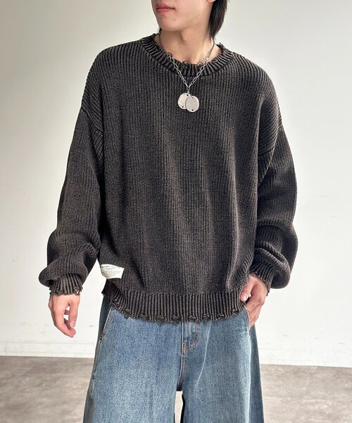 美品　KAPITAL キャピタル　ニット　セーター　ダメージ　グレー 美品 KAPITAL キャピタル ニット セーター ダメージ グレー 美品