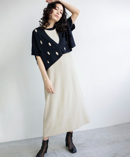 「OSMOSIS」 コンビワンピース ONE SIZE ネイビー レディース_画像5