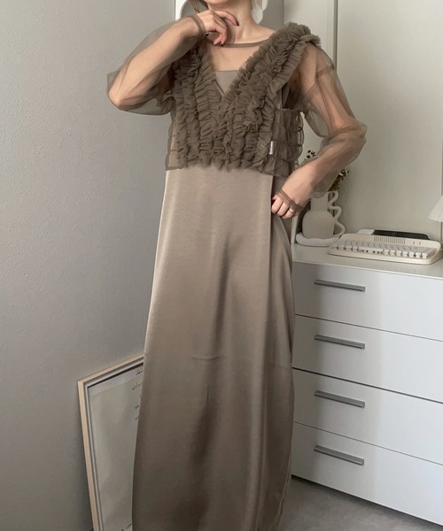 ワンピース フリルビスチェ付 シアートップス セットアップ
