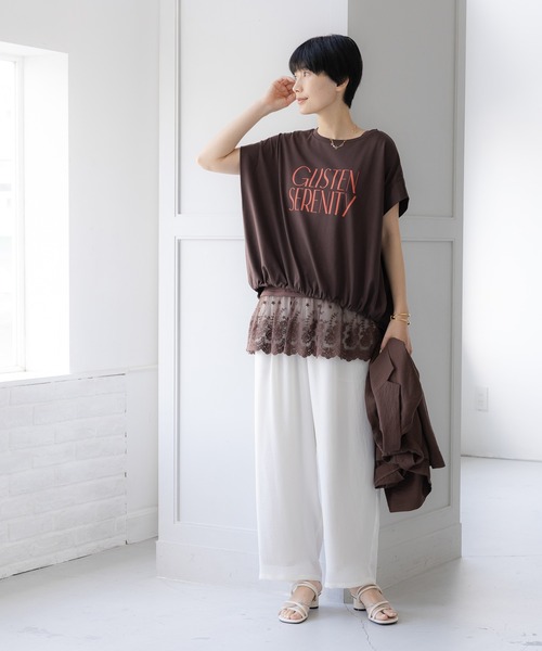 tシャツ 「UVカット・接触冷感」フロントギャザーロゴT/670094 レディースの画像