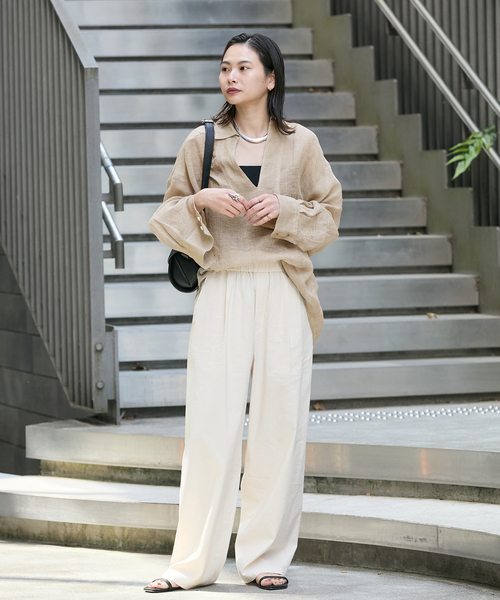 ブラウス シャツ 「追加」リネンメッシュシャツ レディースの画像