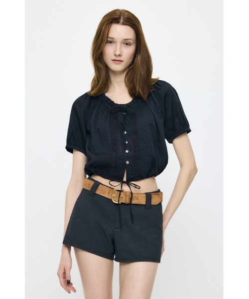 シャツ+ブラウス(半袖+袖なし) BLACK BY MOUSSY french sleeve tuck shirt BLACK by moussy - BLACK BY MOUSSY french sleeve tuck shirtの通販