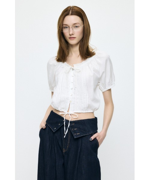 MOUSSY（マウジー） ブラウス シャツ SCOOP NECK PIN TUCK ブラウス