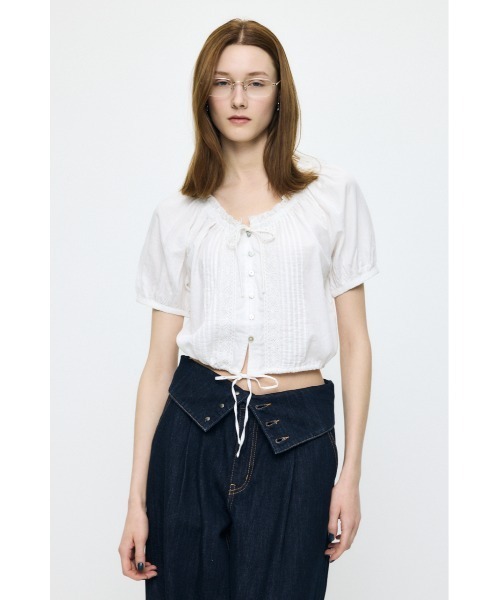 MOUSSY（マウジー） ブラウス シャツ SCOOP NECK PIN TUCK ブラウス 