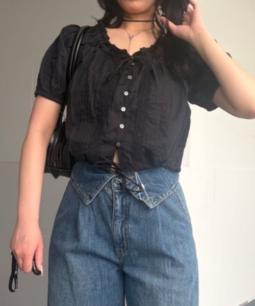 MOUSSY（マウジー） ブラウス シャツ SCOOP NECK PIN TUCK ブラウス