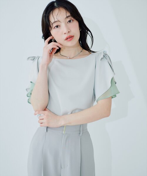 natural couture ブラウス シャツ 肩リボンラッフルフレア袖ブラウス 