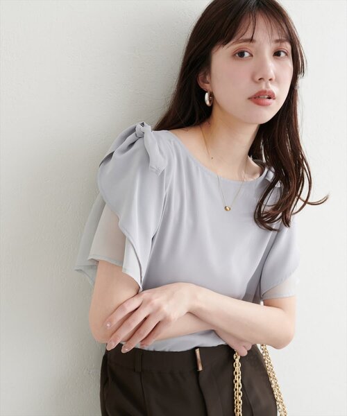 natural couture ブラウス シャツ 肩リボンラッフルフレア袖ブラウス 