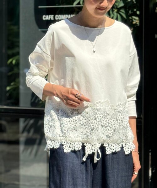 BEARDSLEY ビアズリー レース付きホワイトカットソー 新品タグ付き BEARDSLEY（ビアズリー） 長袖カットソー FREE ブラック レディース