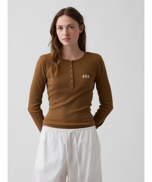 GAP（ギャップ） ヘンリーネック tシャツ リブ GAPロゴ ヘンリーネック