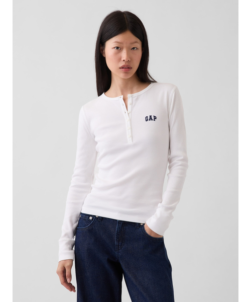 GAP（ギャップ） ヘンリーネック tシャツ リブ GAPロゴ ヘンリーネック