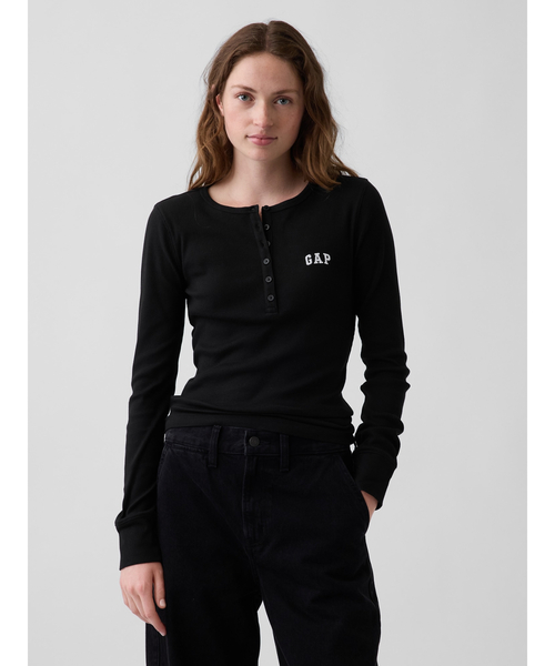 GAP（ギャップ） ヘンリーネック tシャツ リブ GAPロゴ ヘンリーネック