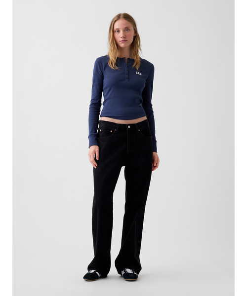 GAP（ギャップ） ヘンリーネック tシャツ リブ GAPロゴ ヘンリーネック
