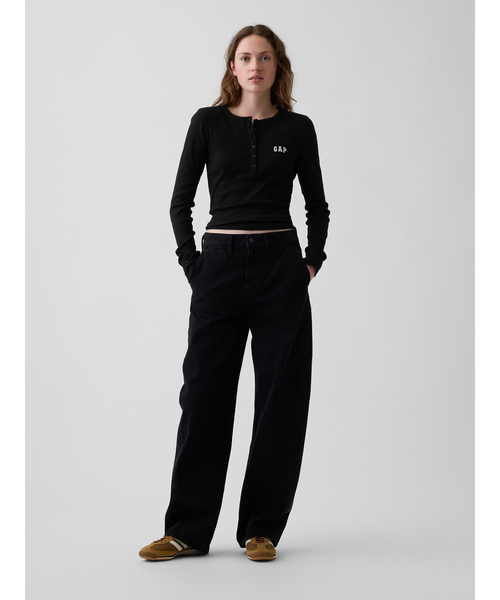 GAP（ギャップ） ヘンリーネック tシャツ リブ GAPロゴ ヘンリーネック