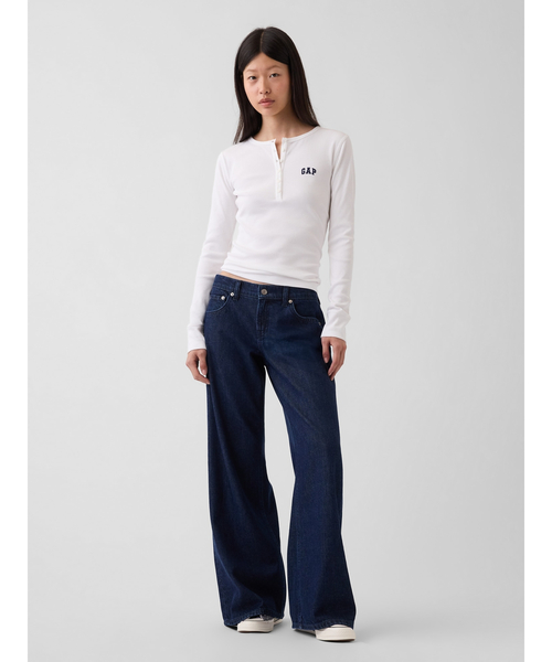GAP（ギャップ） ヘンリーネック tシャツ リブ GAPロゴ ヘンリーネック