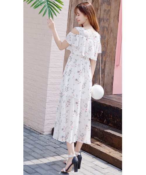 LUGG NAGG ワンピース オフショルダーシフォンマキシワンピース