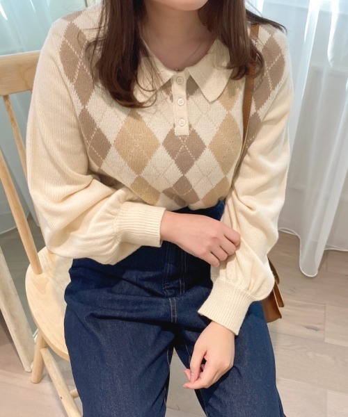 ニット アーガイルポロ Tr Sys Com