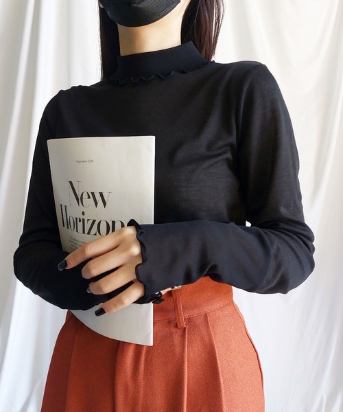 me+em select（ミームセレクト） tシャツ シアー切替プチハイネック