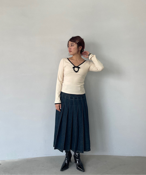 Fano studios ハイウエスト デニムロングプリーツスカート ハイウエスト デニムロングプリーツスカート FC23B019【Fano