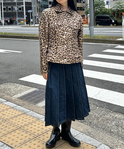 スカート デニム ハイウエスト デニムロングプリーツスカート