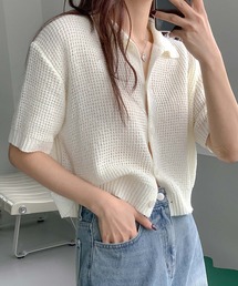 ♡ラッフル襟万能カーディガン ◇衿付き配色メッシュニットカーディガン（カーディガン/ボレロ