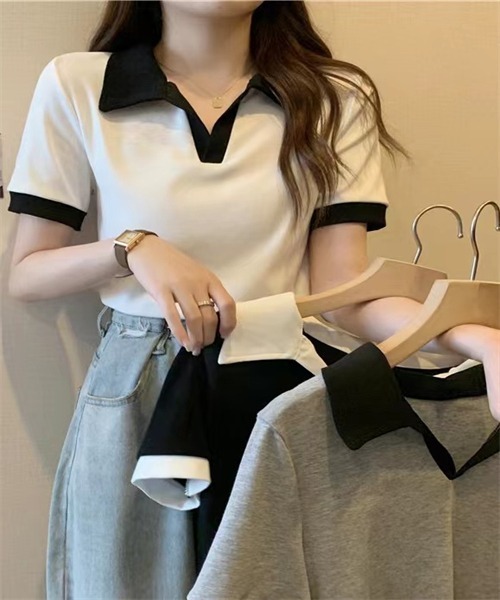 2.4万♡超美品♡ レザレクション 2024年 半袖 ポロシャツ レディース L Dream garden ポロシャツ ポロ 配色半袖ポロシャツ レディース