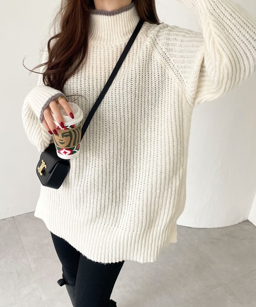 GeeRA（ジーラ） ニット セーター 配色あぜ編ハイネックニット