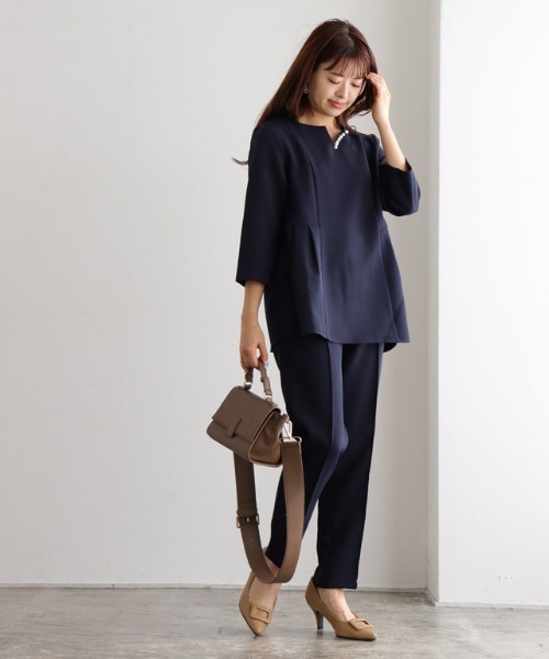 Pierrot セットアップ キーネックパールブラウスセットアップ