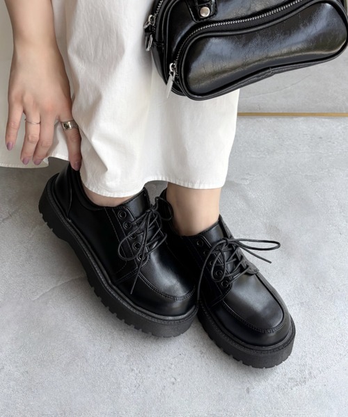 【美品】Mollini /モリーニ 厚底ローファー ブラック 38 miniministore ローファー 厚底ローファー レースアップ 美脚