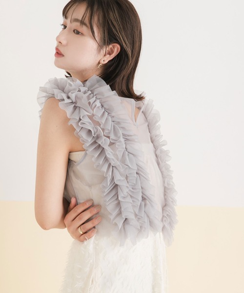 ベスト ジレ リボン フリル  ショート丈ベスト レディース ベスト ジレ フリルヘムショートジレ レディース : ZOZOTOWN