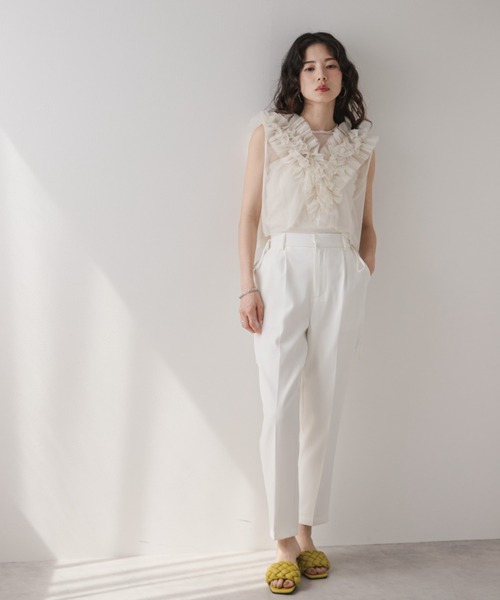 ベスト ジレ ショートベストトップス レディース rectangle ベスト ジレ チュールフリルショートベスト
