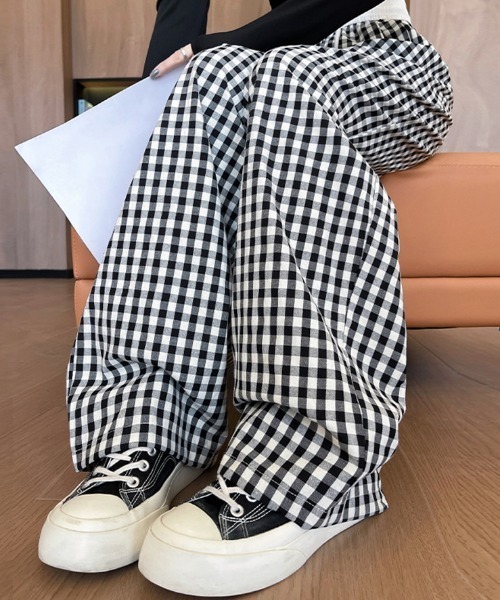 美品✨ネストローブ　ワイドイージーパンツ　ギンガムチェック　ピンク パンツ ギンガムチェックワイドイージーパンツ レディース