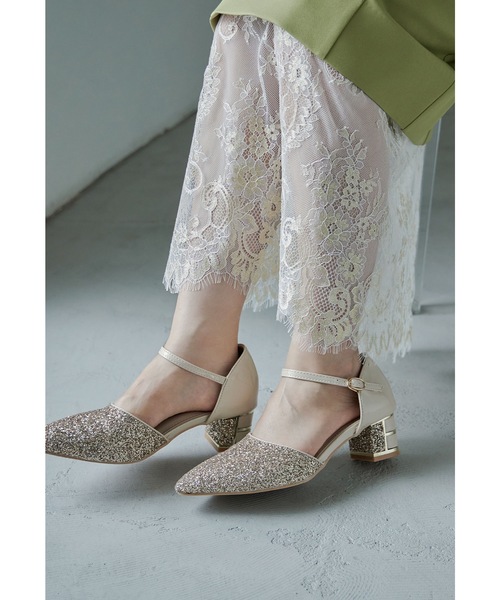 niana パンプス グリッターチャンキーヒールパンプス 結婚式
