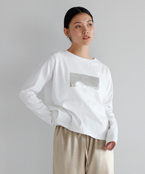 ENC tシャツ 2way foil print long sleeve T / 前後2way箔プリントロン
