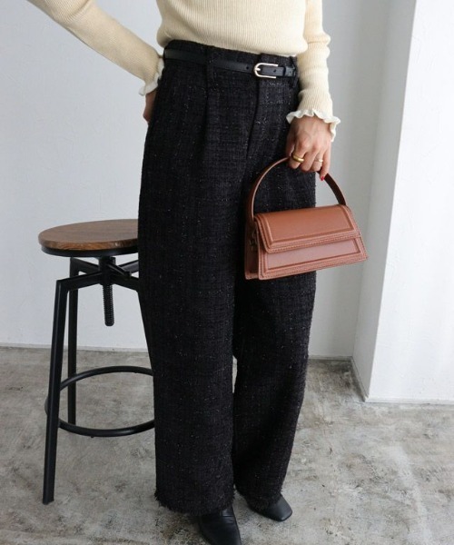 Pierrot パンツ ラメツイードワイドパンツ レディース : ZOZOTOWN