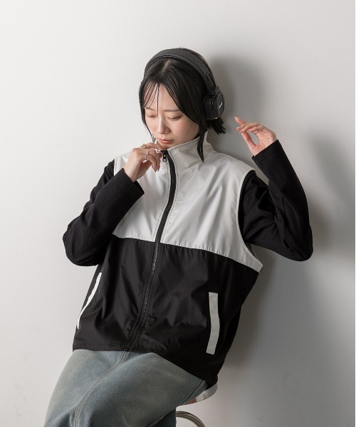 新品☆定価24000円☆Black & White☆ レディース ベスト LL ad thie（アドティエ） ベスト ジレ スタンドカラー バイカラーベスト