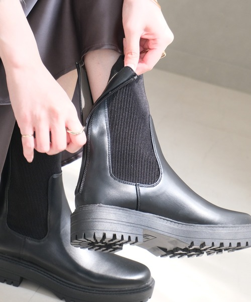 AmiAmi（アミアミ） ブーツ トラックソール 厚底リブニットブーツ