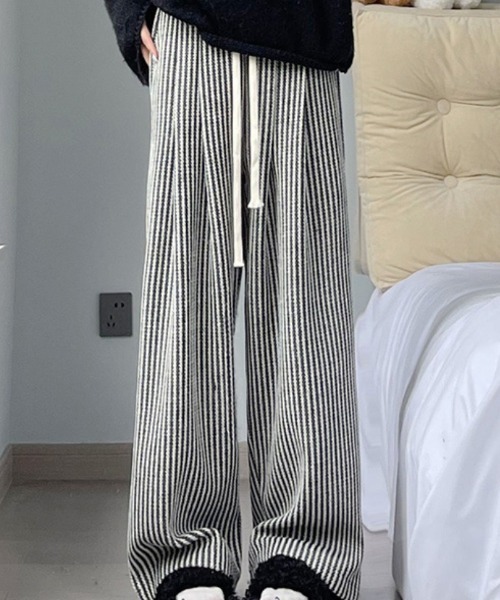 パンツ ストライプ イージーワイドパンツ レディース : ZOZOTOWN