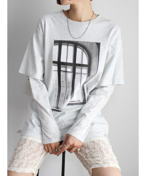 Ungrid  ルミネ限定 フォトプリントロングスリーブTee Ungrid（アングリッド） tシャツ フォトプリントレイヤードロング