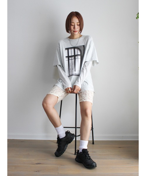 Ungrid  ルミネ限定 フォトプリントロングスリーブTee Ungrid（アングリッド） tシャツ フォトプリントレイヤードロング