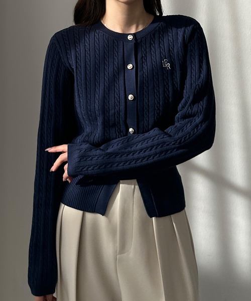 未着用✨LRL ケーブルニットカーディガン ネイビー Louere（ルエレ） カーディガン ゴールドボタンケーブルニット