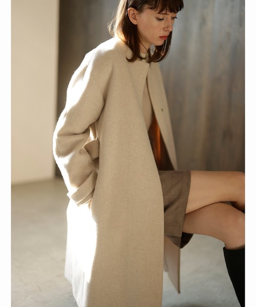 「TONAL」 ノーカラーコート 38 ベージュ レディース_画像2