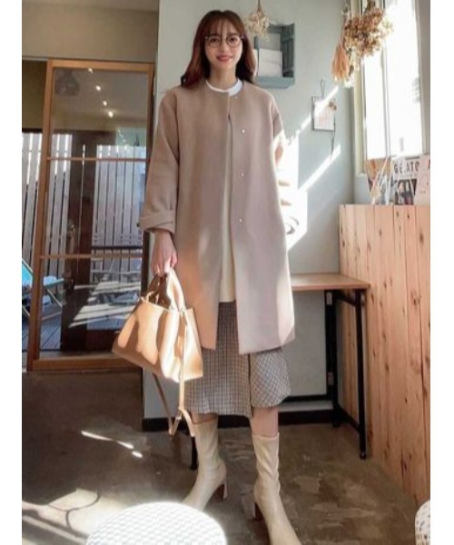 「TONAL」 ノーカラーコート 38 ベージュ レディース_画像3