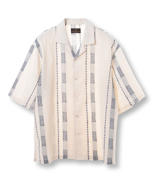 MEN'S BIGI（メンズビギ） シャツ 総柄刺繍オープンカラー半袖シャツ