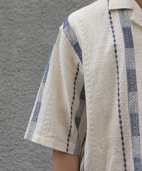 MEN'S BIGI（メンズビギ） シャツ 総柄刺繍オープンカラー半袖シャツ