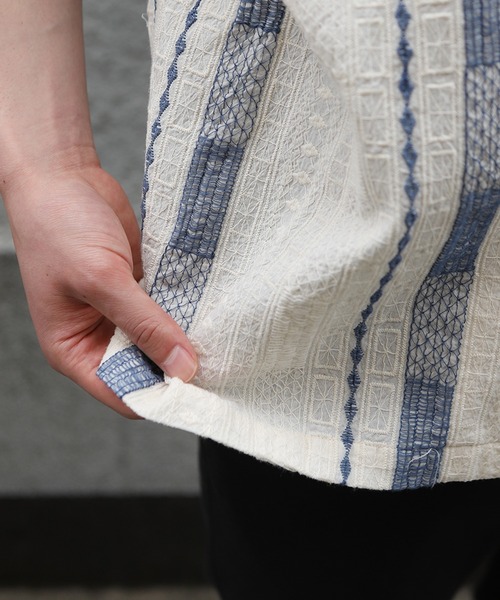 MEN'S BIGI（メンズビギ） シャツ 総柄刺繍オープンカラー半袖シャツ