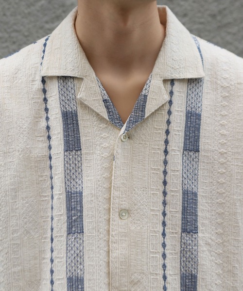 MEN'S BIGI（メンズビギ） シャツ 総柄刺繍オープンカラー半袖シャツ